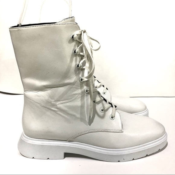 Stuart Weitzman Mckenzee Lace-Up Moto Combat Boots All White - Sz 7.5 - Picture 3 of 9